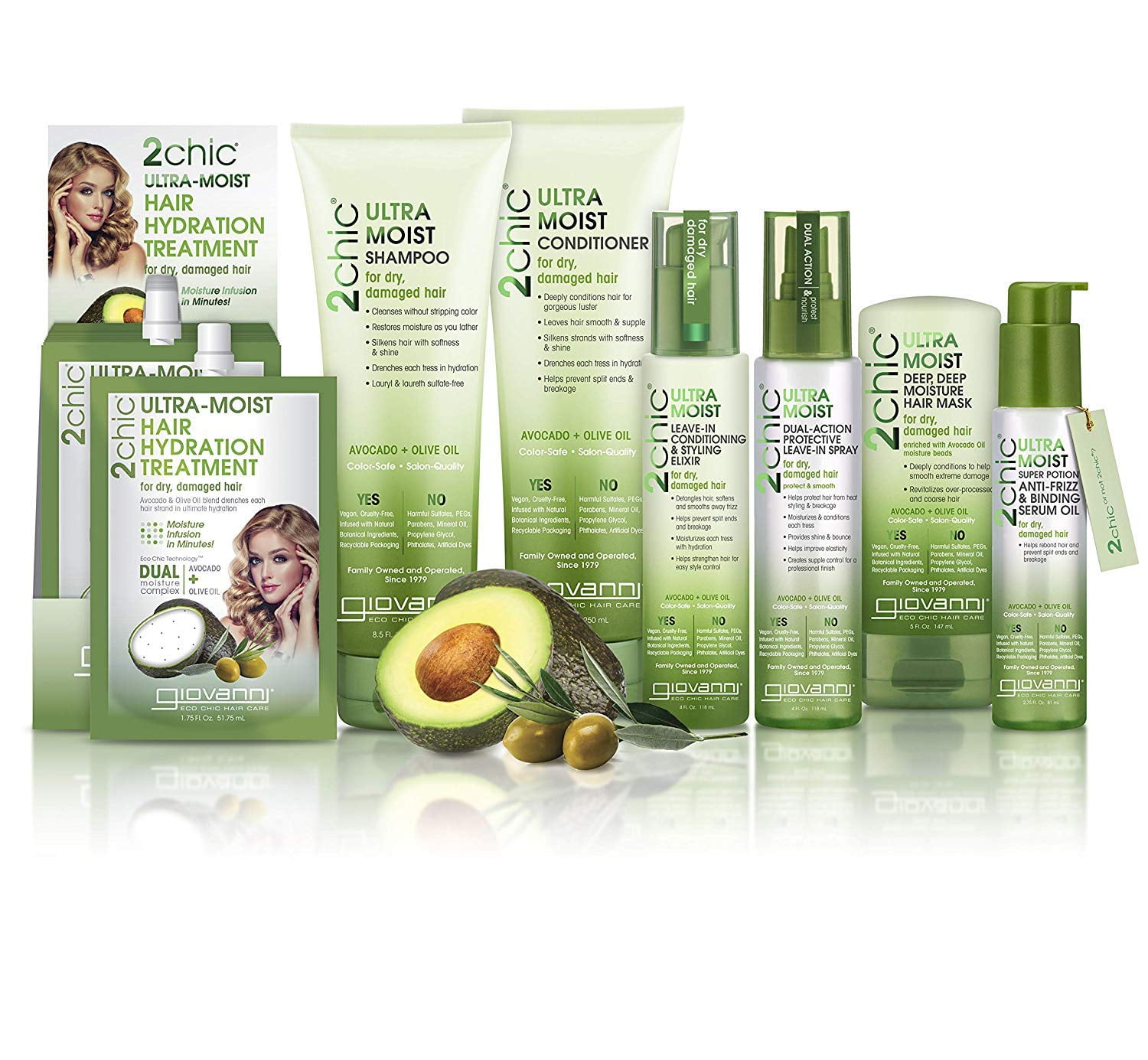 GIOVANNI 2chic Leave In Conditioning Styling Elixir - Smoothes Frizz - Aloe Vera, Shea Butter, Color Safe, Ultra-Moist (Avocado + Olive Oil), 4 Fl Oz (Pack of 2)