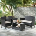 thumbnail image 4 of Costway 8PCS Patio Rattan Furniture Set Armrest Cushion Sofa Coffee Table with Shelf Garden, 4 of 9