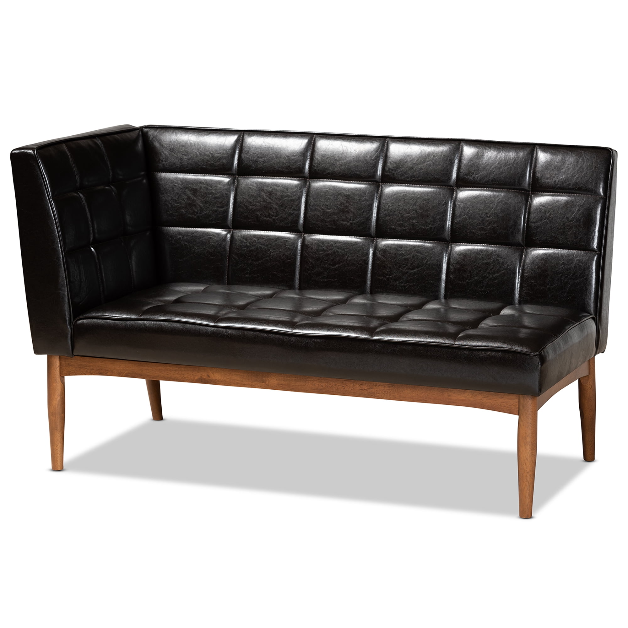 Baxton Studio Sanford Mid-Century Modern Dark Brown Faux Leather Upholstered and Walnut Brown Finished Wood 2-Piece Dining Nook Banquette Set