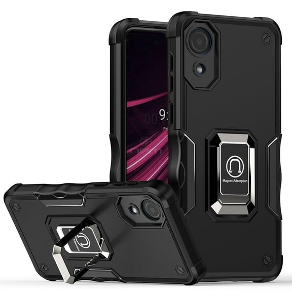 For Samsung Galaxy A03 Core 4G 2021 / SM-A032 Dual Layer Shockproof Protective Magnetic Ring Stand Car Mount Hybrid Case Cover Black