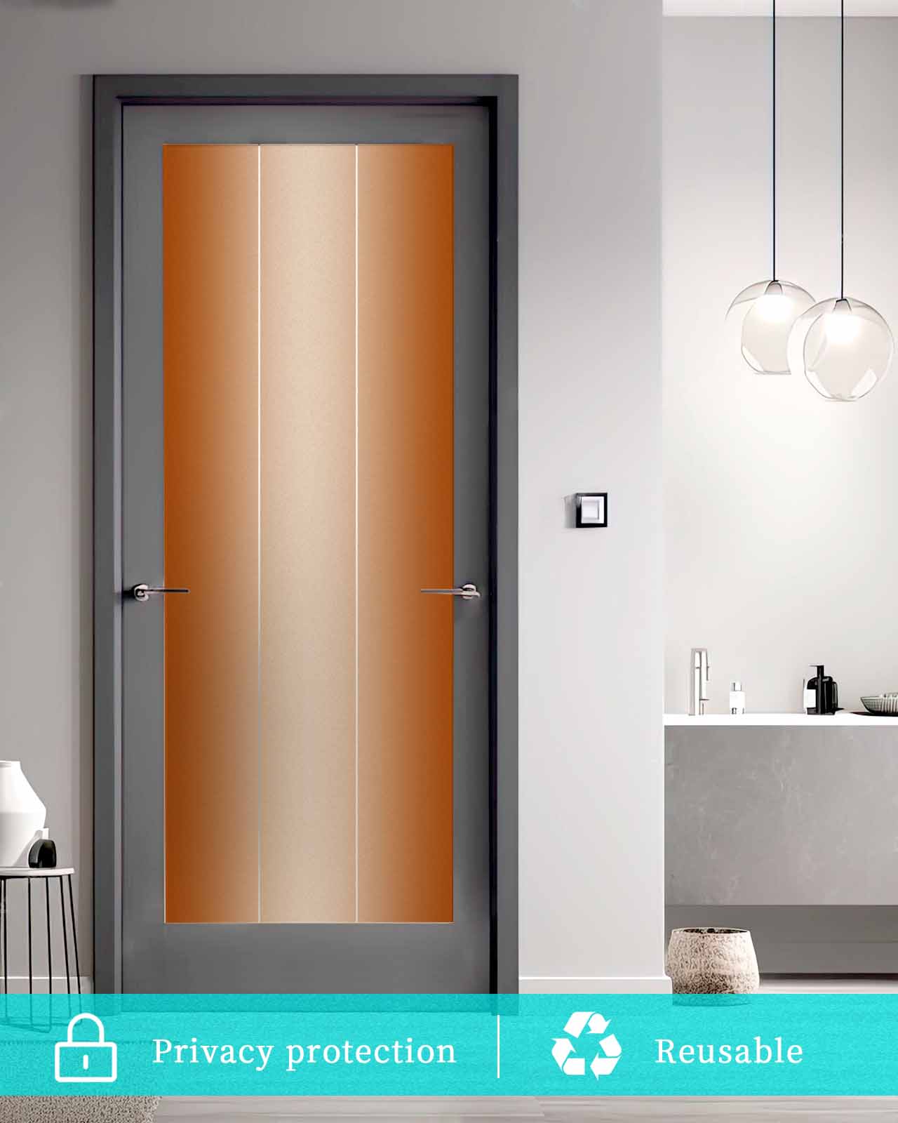 Window Privacy Film, Burnt Orange Ombre UV Sun Blocking Window Tint Film Heat Control One Way Blackout Window Film, Modern Abstract Gradient Color Art Non Adhesive Static Cling Sticker 35.4x78.7 In