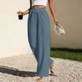 thumbnail image 4 of POIUYTR Women Cotton Linen Palazzo Pants Summer Casual Wide Leg Elastic High Waist Beach Pants Vacation Trendy Comfy Trousers, 4 of 6