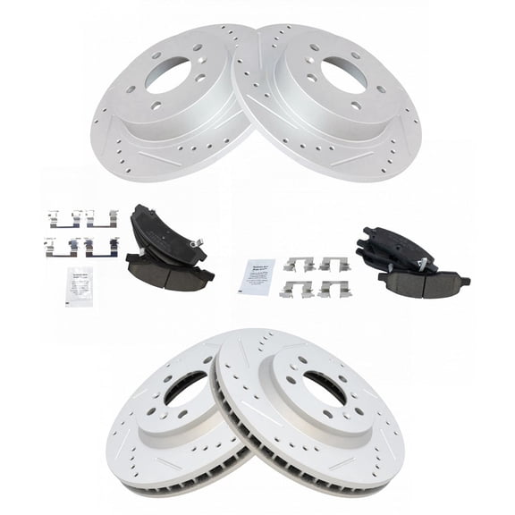 TRQ Front Rear Posi Ceramic Brake Pad & Performance Drilled Slotted Rotor BKA12734 Fits select: 2006-2011 BUICK LUCERNE