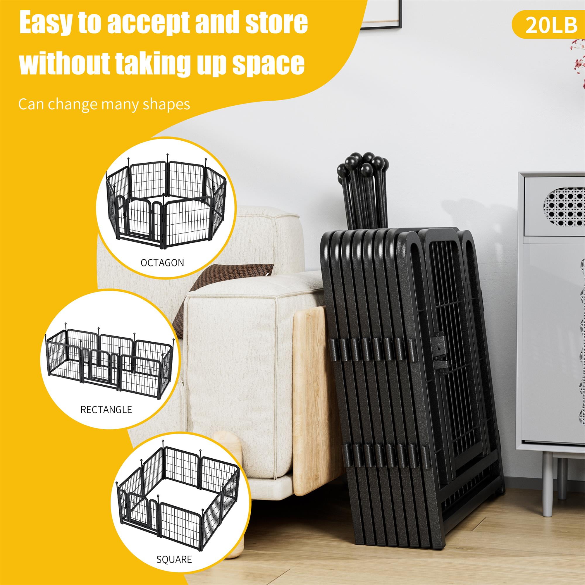 Pefilos Outdoor Dog Playpen 24" 8 Panels Indoor Dog Fence Metal Dog Pen Heavy Duty Pet Puppy Exercise Pen for RV Camping Garden Yard, Black