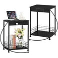 thumbnail image 2 of 2 Tier Nightstands End Tables with Charging Station and Storage Basket Set of 2, Black, 2 of 7