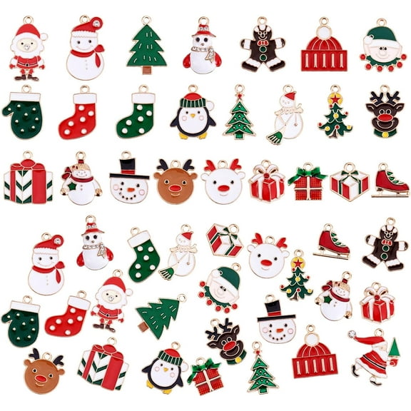 50 Pieces Christmas Charm Pendants Santa Hat Snowflake Pendant Enamel Charms for Jewelry Earring Gift Making Holiday Decoration