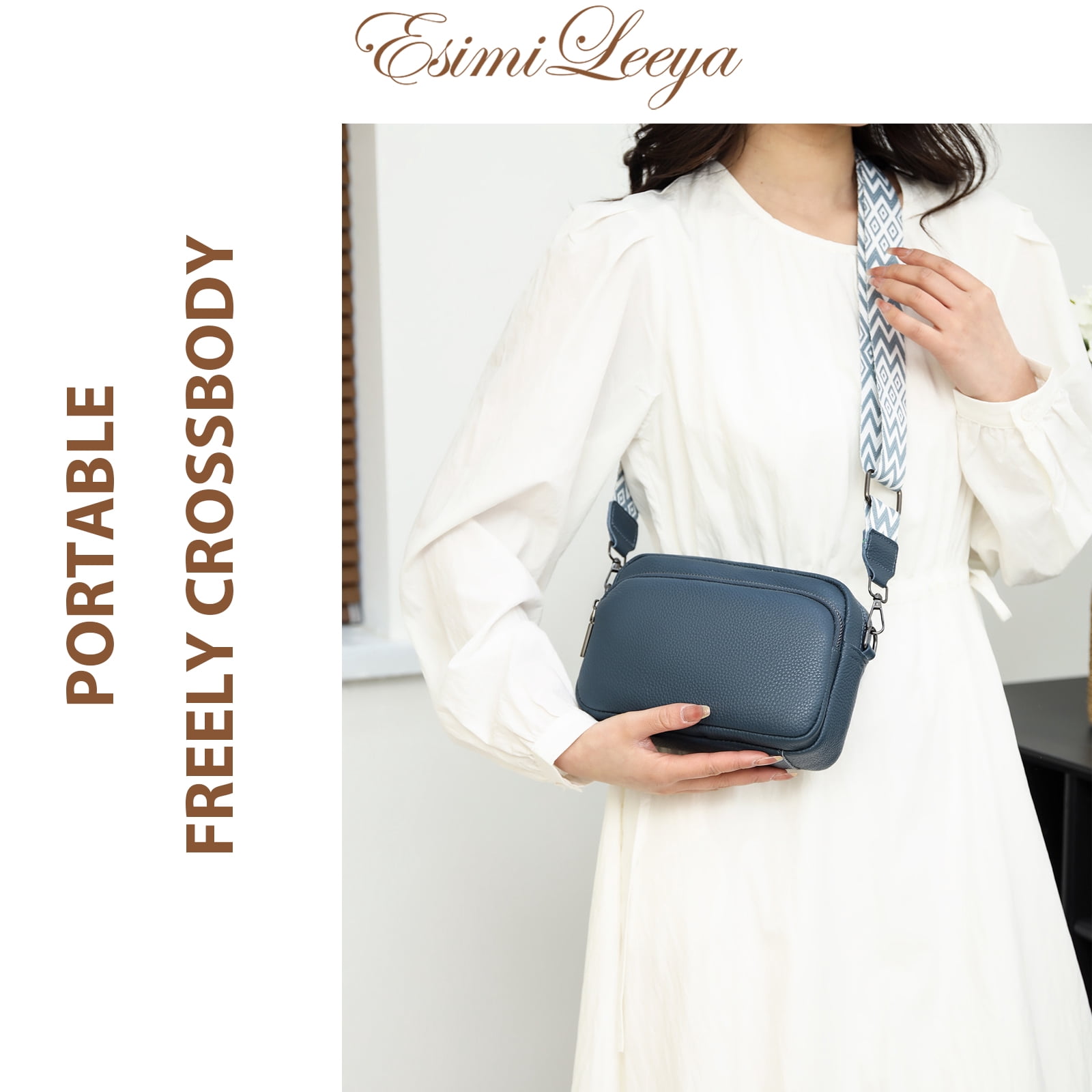 PORT&LOTUS Small Compact Genuine Leather Crossbody Bag for Women Real Leather Purses for Women with Shoulder for Women with Built in Wallet