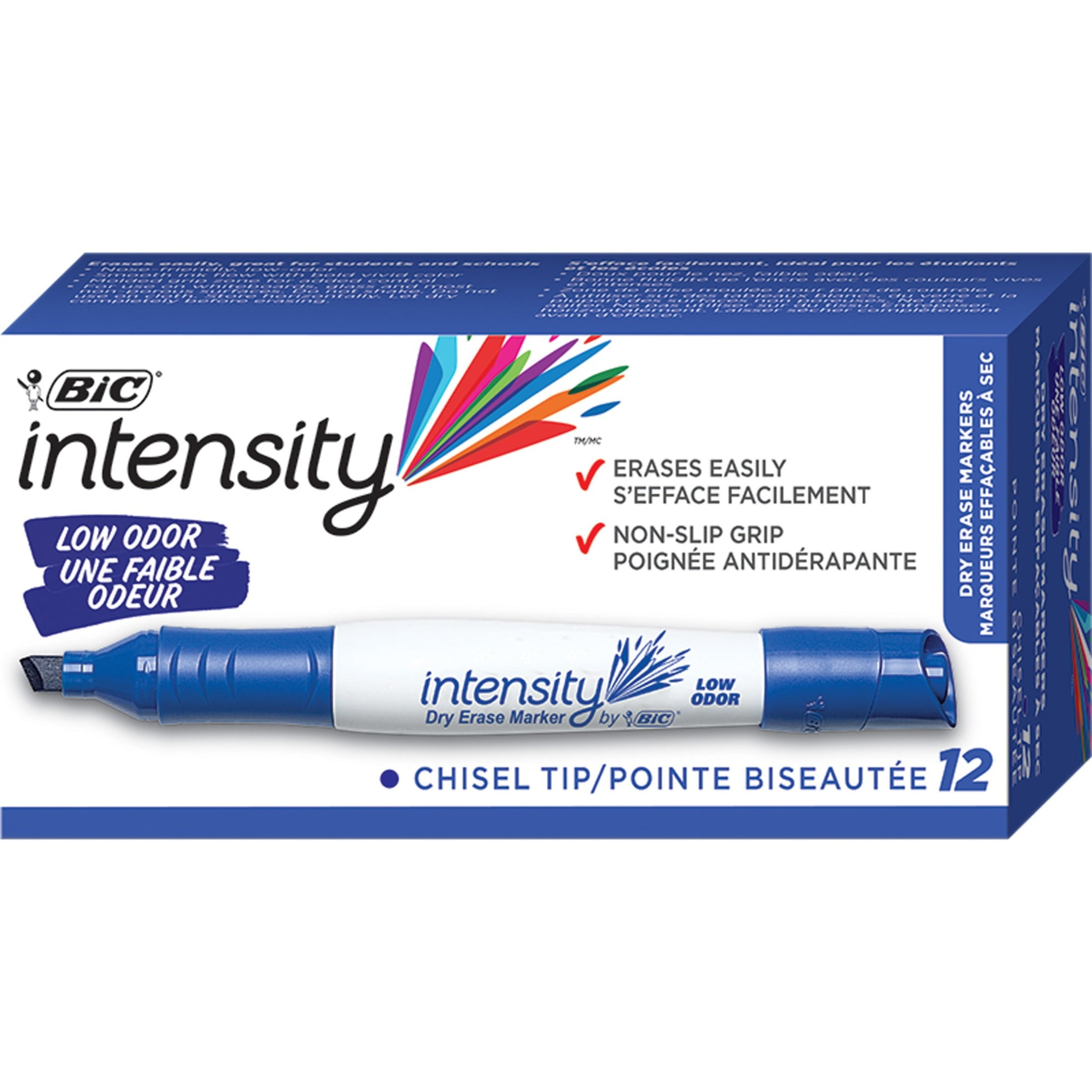 BIC Great Erase Grip Chisel Tip Dry Erase Marker, Blue, Dozen