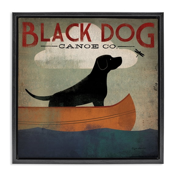 Stupell Industries Black Dog Canoe Company Animals & Insects Painting Black Floater Framed Canvas Art Print Wall Art, 18 x 18
