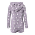 thumbnail image 4 of SYMOID Womens Purple Hooded Romper - 100% Polyester Fleece-Like Soft, Paw Print Pattern, Long Sleeve Short Bottom with Full Front Zipper for Home Loungewear & Sleepwear,Size L, 4 of 5