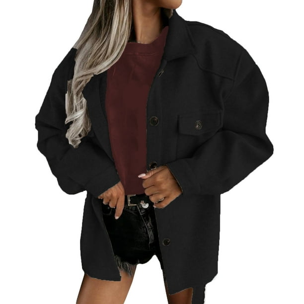 Chaqueta y abrigo informal de manga larga sin capucha para mujer, de color liso, con botones y bolsillos