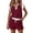 Wine, variant on Bloomae Womens 2 Piece Lounge Sets Summer Outfits Color Block V Neck Ruffle Cap Sleeve Tops and Drawsting Elastic Waist Shorts Loose Comfy Beach Vacation Matching Set Light Blue XL