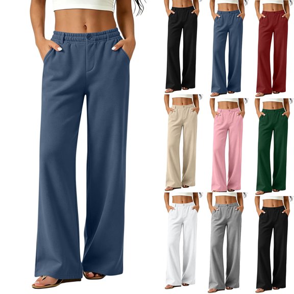 Women's Wide Leg Sweatpants Fashion Casual High Waist Loose Pocket Straight Solid Long Athletic Workout Pants