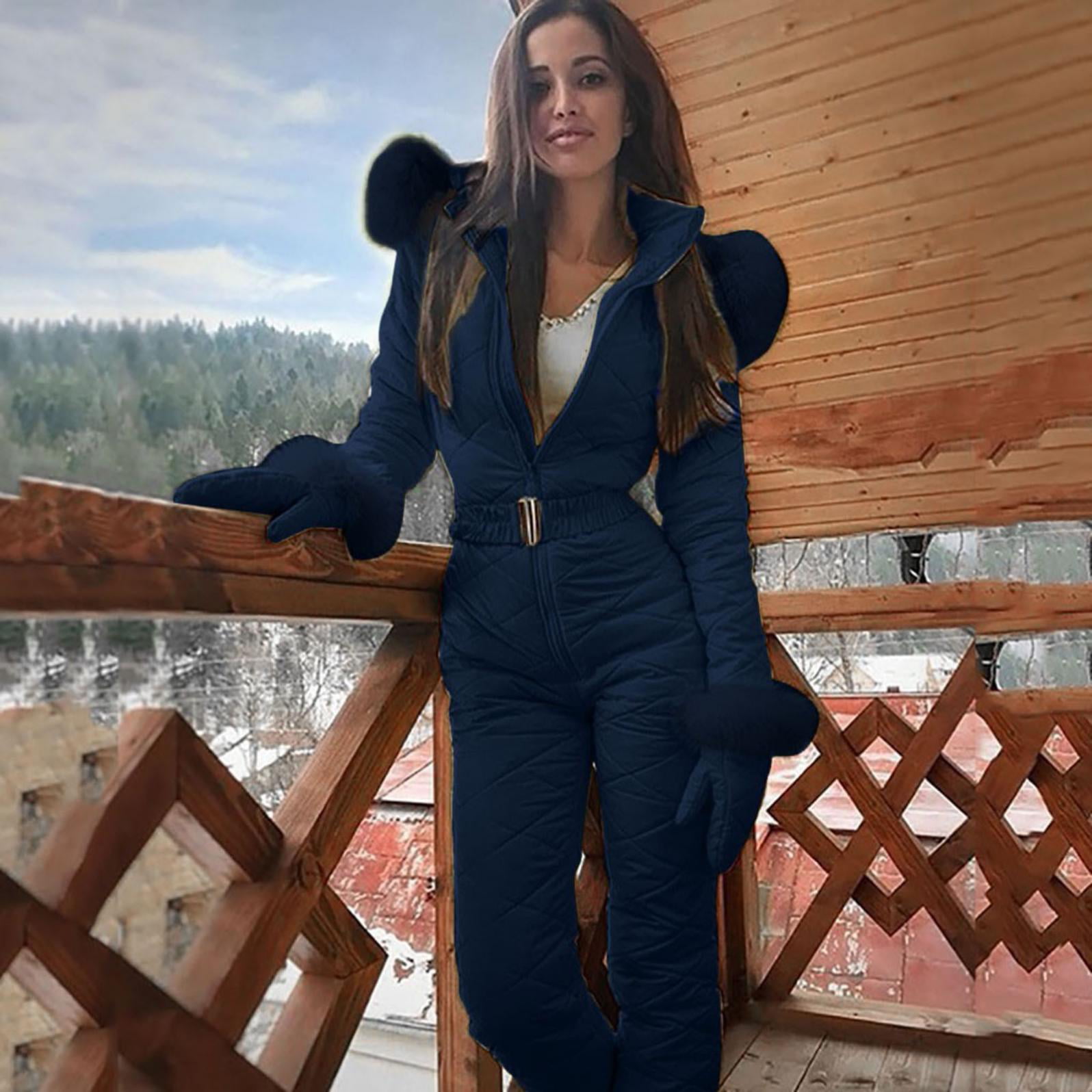 Women's Quilted Winter Jumpsuit Overall Ski Snowboarding Snowsuits Hooded Romper 