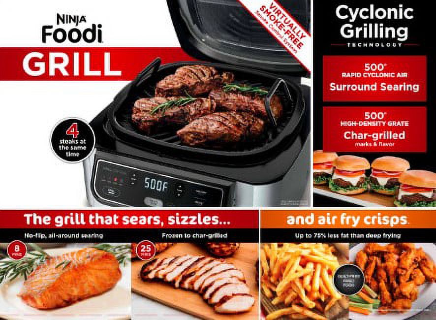 Ninja AG300 4-en-1 Parrilla Interior y Freidora de Aire, Sin Humo, 4 Qt, 100 Pulgadas Cuadradas de Área de Parrilla, Negro/Acero Inoxidable 7
