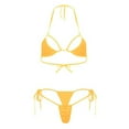 thumbnail image 2 of AHTJRT Women's Thong Bikini Set Brazilian Mesh Sheer Extreme Triangle Halterneck Two Pieces Bathing Suits Micro Bikini Bra Top with G-String Swimsuit Orange#01 Free Size, 2 of 3