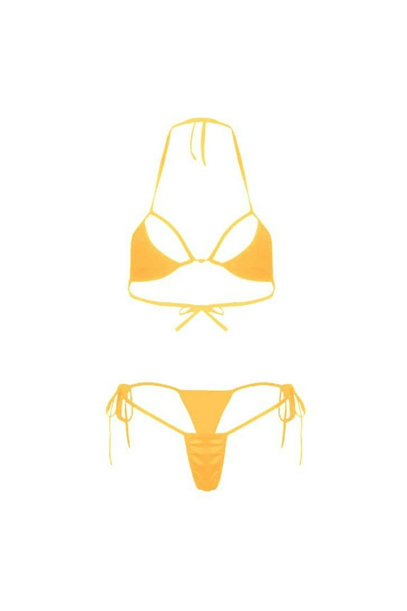 Women's Strappy Micro Bikini Sets Sexy Halter Triangle Tie Side String 2 Piece Bathing Suit Cheeky Lingerie Swimsuits