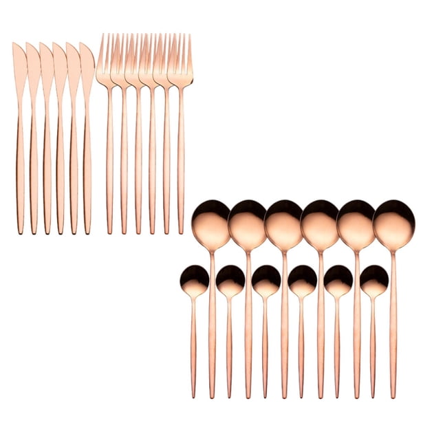 Cateissary Juego de 24 paquetes de tenedores, cuchara de té de café de acero inoxidable 401, pulido de espejo, vajilla apta para lavavajillas, Cocina y Comedor oro rosa