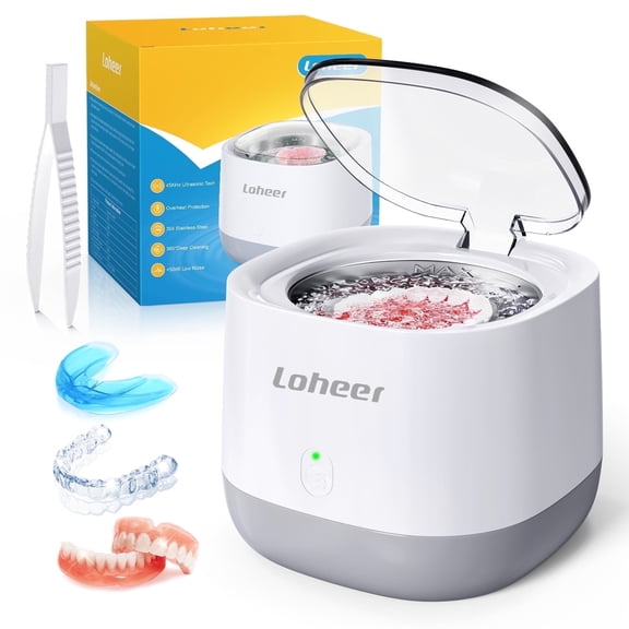 Loheer Ultrasonic Retainer Cleaner 45kHz, 250ML Retainer Cleaner Machine for Denture, Mouth Guard, Aligner