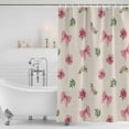 thumbnail image 3 of Valentine's Day Shower Curtain, Waterproof Shower Curtains for Bathroom, Spring Roses Romantic Pink Bows Vintage Washable Fabric Bathtub Curtain Set Bath Decor with 12 Hooks Long 72"x84", 3 of 8