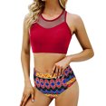 thumbnail image 1 of MKLEKYY Trajes De Baño Mujer Women Mesh Patchwork Vintage Swimsuit Two Piece Retro Ruched High Waist Print Bikini Set, 1 of 5