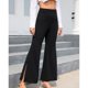 thumbnail image 5 of Pantalones acampanados Pantalones largos con pierna acampanada y cintura alta con abertura lateral para mujer Lady Dating Negro XXL, 5 of 8
