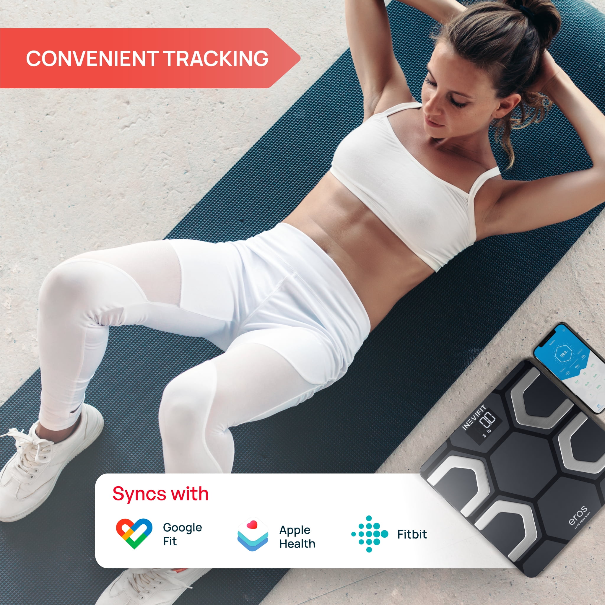 Eros Bluetooth Smart Body Fat Scale with Free Tracking Eros Scale APP - Black