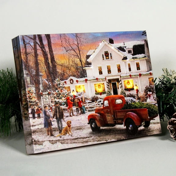 Crafted Creations LED Lighted Old Country Inn Christmas Canvas Art - 6" x 8"