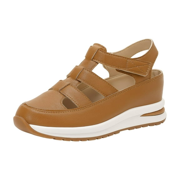 XDDLITP Orthopedic Shoes for Women Platform Sandals Closed Toe Comfortable Walking Sandal Hollow Ankle Strap Wedges,Brown 41(US-8.5)
