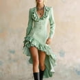 thumbnail image 2 of BRGZLK Vintage Dress For Women Elegant Classy V-Neck Long Sleeved Ruffled Victorian Solid Color Dresses Western Cowgirl Outfits High Low Dresses, 2 of 6