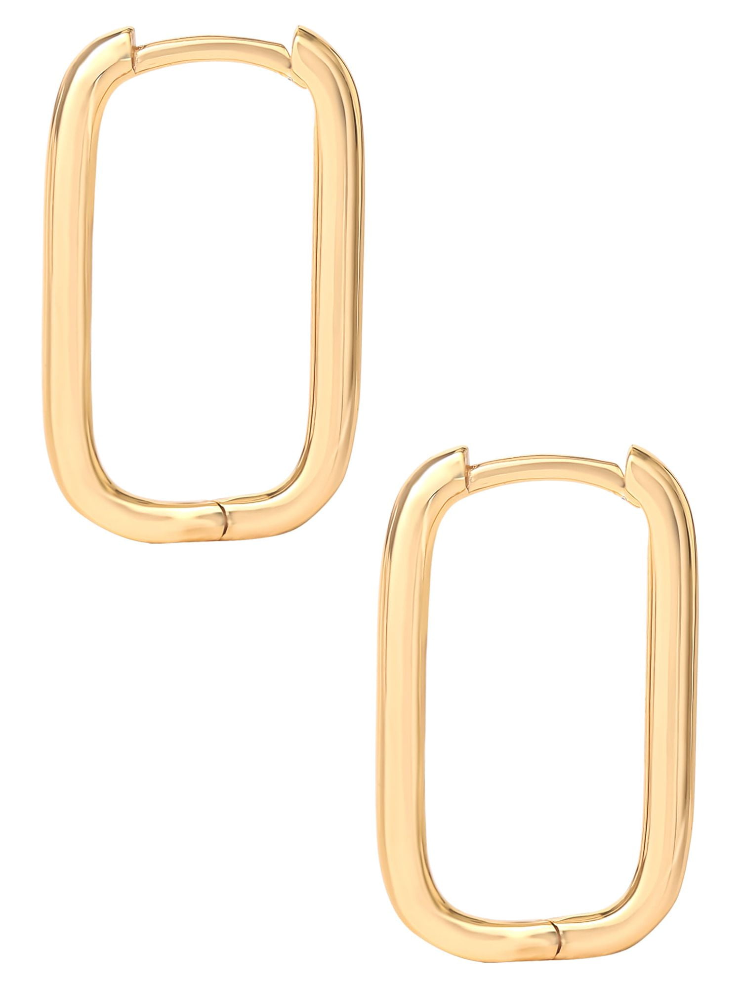 JS Jessica Simpson Women’s Gold Plated Sterling Silver Rectangular Hoop Earrings