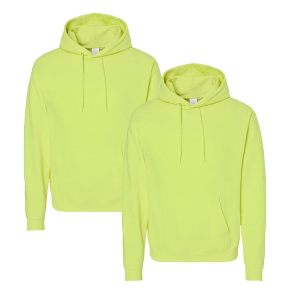 Hanes EcoSmart Unisex Hooded Sweatshirt, Hi Vis Pullover Safety Green Fleece, 2 Pack, L