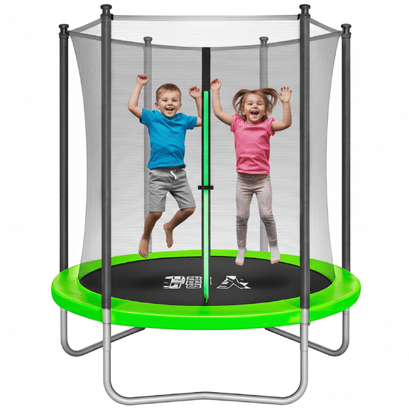 Trampolín para Niños 6 Pies ( 191 CM ) YEI Verde, Estructura de Acero Reforzado con Red de Seguridad