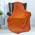 thumbnail image 4 of Orange Soft Flannel Fleece Blanket, Royal Antique Motifs with Victorian Swirls Vintage Traditional Revival Framework, Cozy Plush for Indoor and Outdoor Use, 70" x 90", Orange Yellow, by Ambesonne, 4 of 5