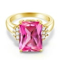 thumbnail image 2 of Gem Stone King 18K Yellow Gold Plated Silver Pink Created Sapphire Ring for Women (10.30 Cttw, Gemstone September Birthstone, Emerald Cut 14X10MM, Available in Size 5, 6, 7, 8, 9), 2 of 5