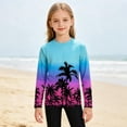 thumbnail image 4 of lnmuld Unisex Kids Raglan Long Sleeve Sun Protection Top Palm Tree Gradient UV Rash Guard Swim Shirt for Boys Girls Light Blue,5-6 Years, 4 of 5