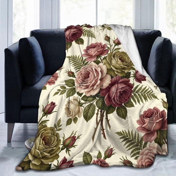 Flowers Blanket, Retro Colorful Floral Design, Flannel Fleece Throw Blanket, Cozy Home Bedroom Decor, Birthday Christmas Gift for Women, Mom, Wife, Sisters 50x40