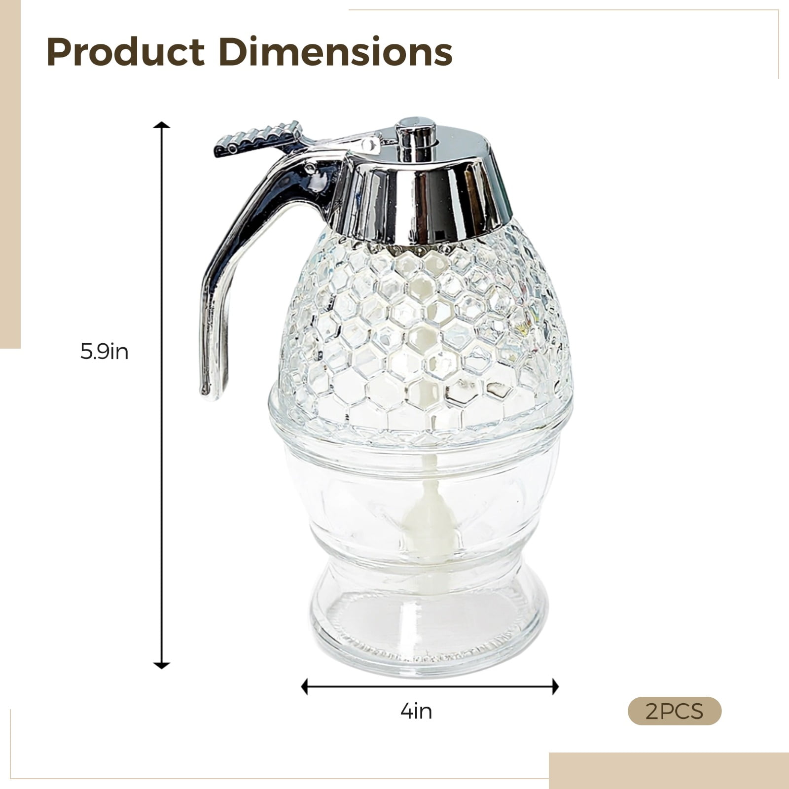 2 Pcs No Drip Honey Dispenser, Clear Plastic Syrup & Jam Container, Easy Pour Maple Syrup Pot with Stand, Airtight Kitchen Organizer