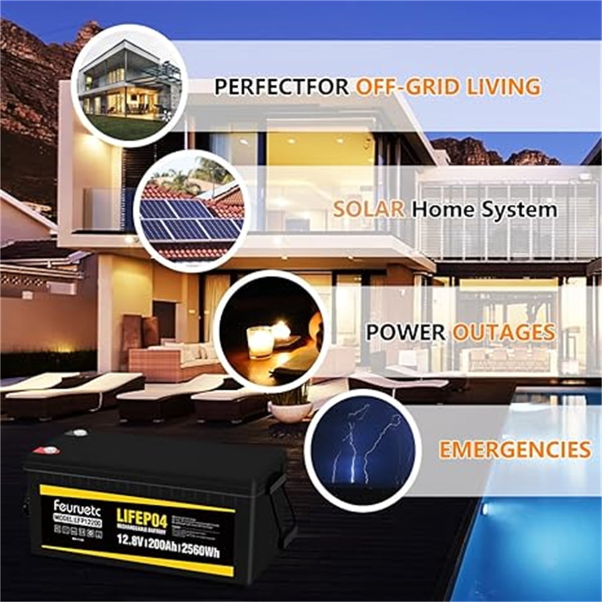 Feuruetc 12V 200Ah LiFePO4 Lithium Battery, Built in 100A BMS,Density Lithium Battery with Up to 15000 deep Cycle, Perfect for Rv, Solar Trolling Motors, Boat, Marine
