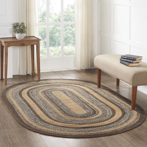 VHC Brands Espresso Rug with PVC Pad, Jute Blend, Oval, Brown Black Tan, 60x96 inches
