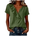 thumbnail image 2 of Xdegoge Cotton Linen Tops for Women Ruffle V Neck Short Sleeve Casual Summer T Shirts Loose Fit Elegant Dressy Work Basic Flowy Tunic Vacation Tees, 2 of 6