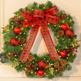 thumbnail image 6 of 24 Inch Pre-lit Christmas Wreath with Buffalo Plaid Bow, LED Lighted Artificial Wreath with Pinecones & Berries for Front Door, Outdoor Indoor Xmas Holiday Decor with Timer, 6 of 7