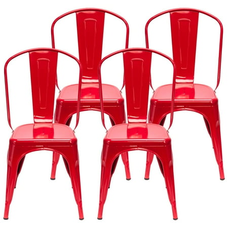 UBesGoo 4cps Dining Chairs Metal Stackable Cafe Side Accent Chair Red