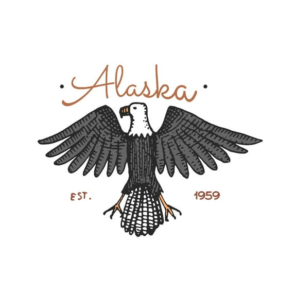 Alaska, Established 1959, Eagle, Icon (36x54 Giclee Gallery Art Print, Vivid Textured Wall Decor)