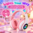 thumbnail image 3 of LUEYL Cat Ear Bluetooth Headphones for Kids, LED Lights, Built-in Mic, Foldable Over-Ear Headset with 3.5mm Wired Option for Music and Travel, Pink, 3 of 8