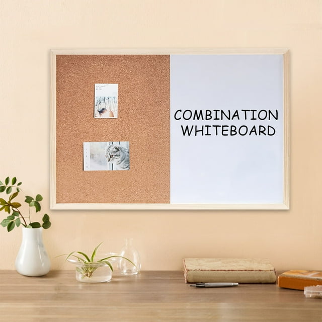 UsRHHA Magnetic Whiteboard Cork Board Combination Memo, Brown Wood 5ml for Home Photo Display