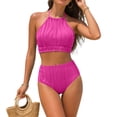 thumbnail image 6 of vigerkar Women High Waisted Bikini Sets - Two Piece Swimsuit High Neck Bathing Suits Tummy Control Swimwear (Hot Pink, M), 6 of 9