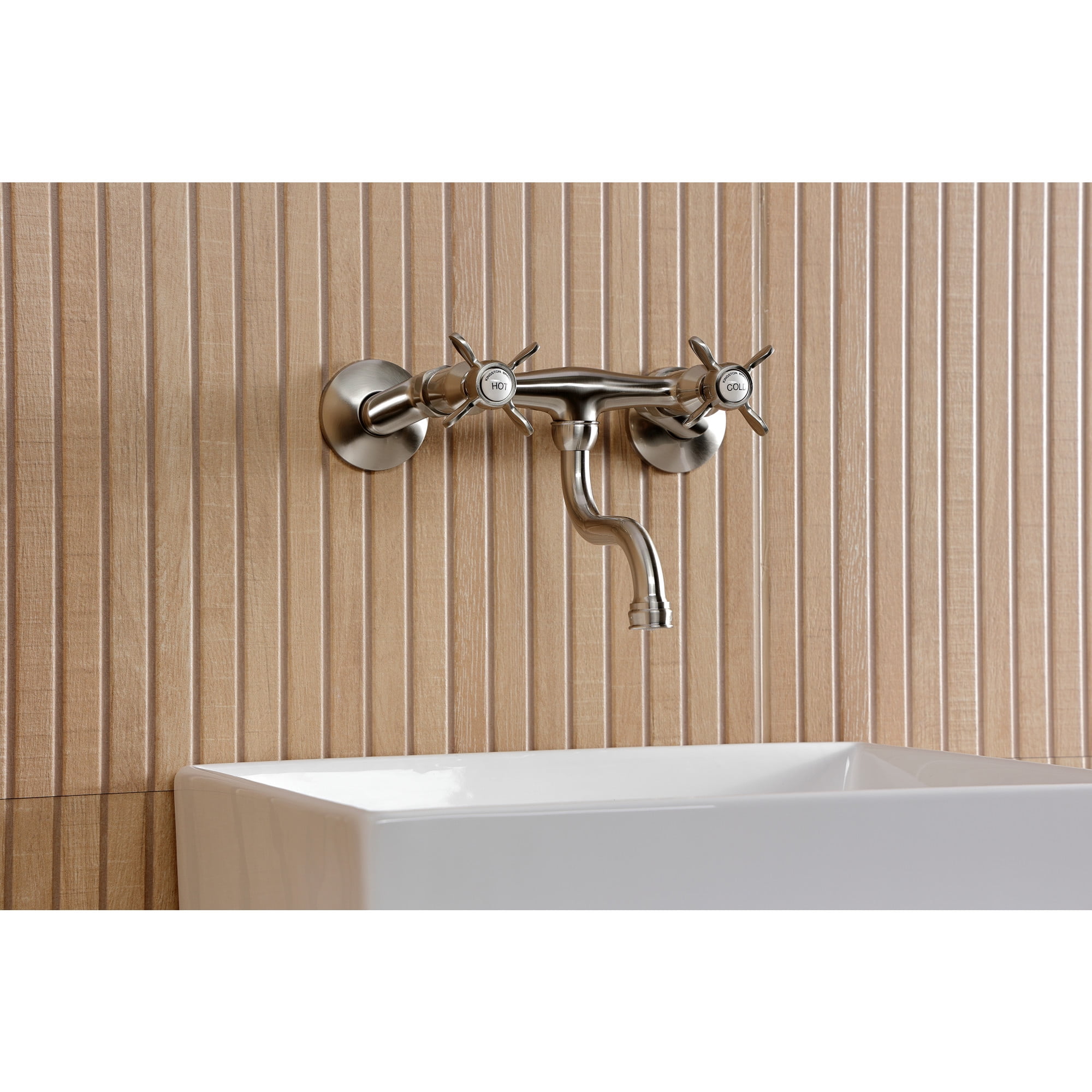 Kingston Brass KS2118BEX Essex Double-Handle 2-Hole Wall Mount Bathroom Faucet in Brushed Nickel