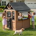 thumbnail image 4 of COCLUB Kids Outdoor Playhouse, Wooden Playhouse with Play Kitchen, Working Doorbell, Bird Cage, Pet Door, Backyard Casa de CampañA Para NiñOs Country Style, 4 of 11