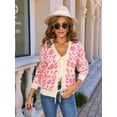 thumbnail image 2 of Women Leopard Print Bow- Tie Cardigan Long Sleeve Crewneck Open Front Knit Cardigan Casual Loose Outwear Pink L, 2 of 8